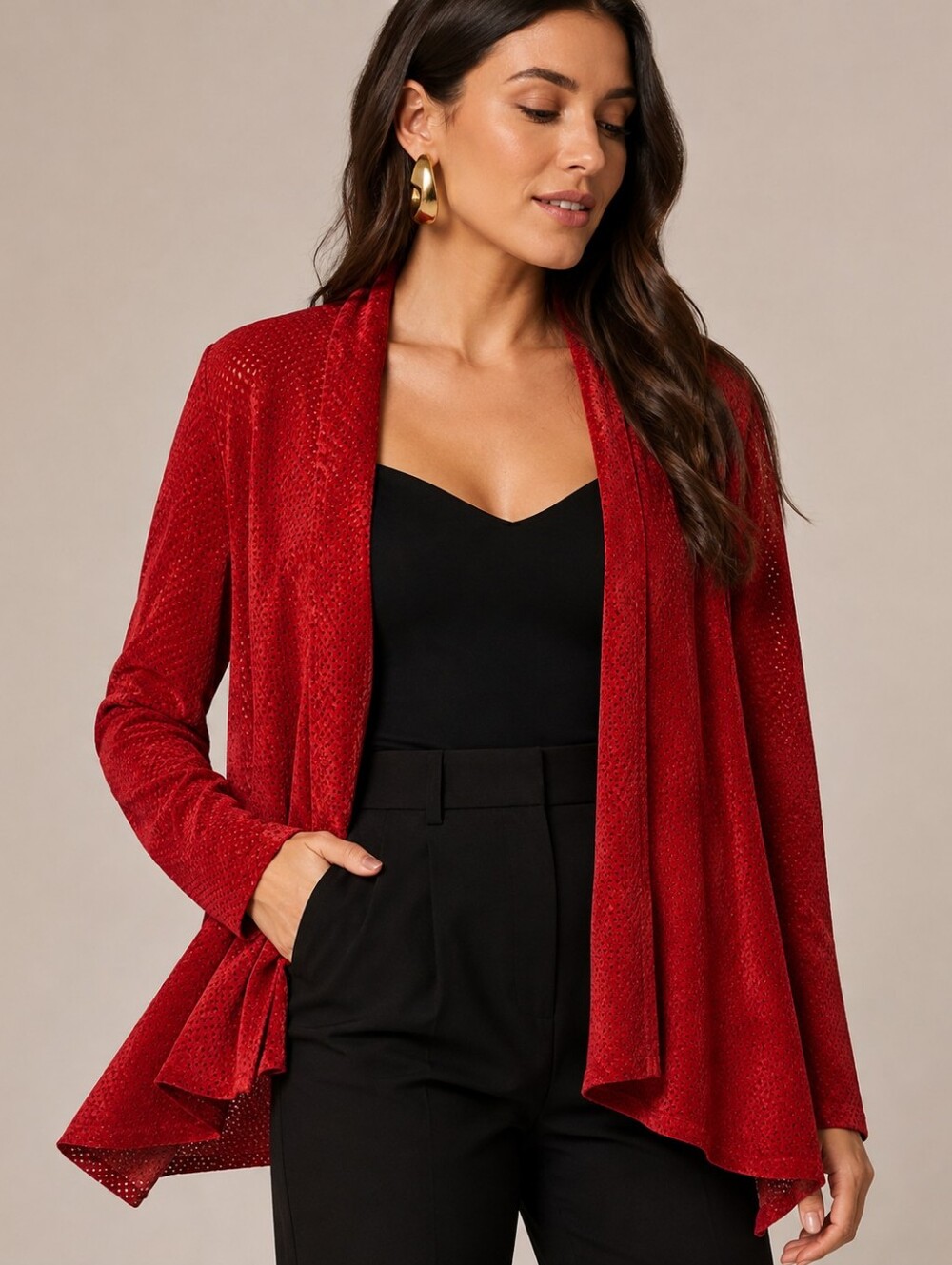 NWT M Genuine Suede Leather Jacket Architectural Open-Front Perforated Waterfall